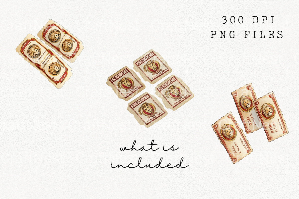 Vintage Lion Ticket Clipart Bundle