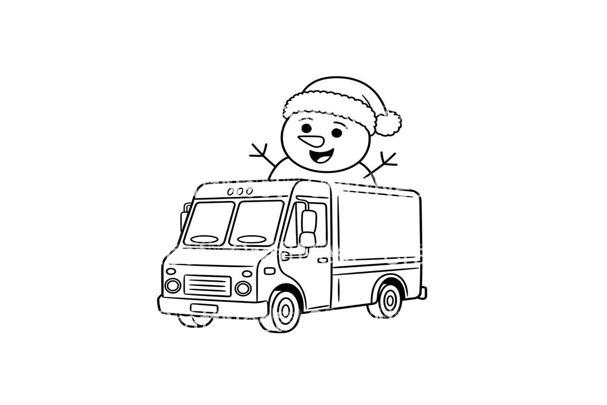 Snowman on Truck Winter Scene Coloring Books