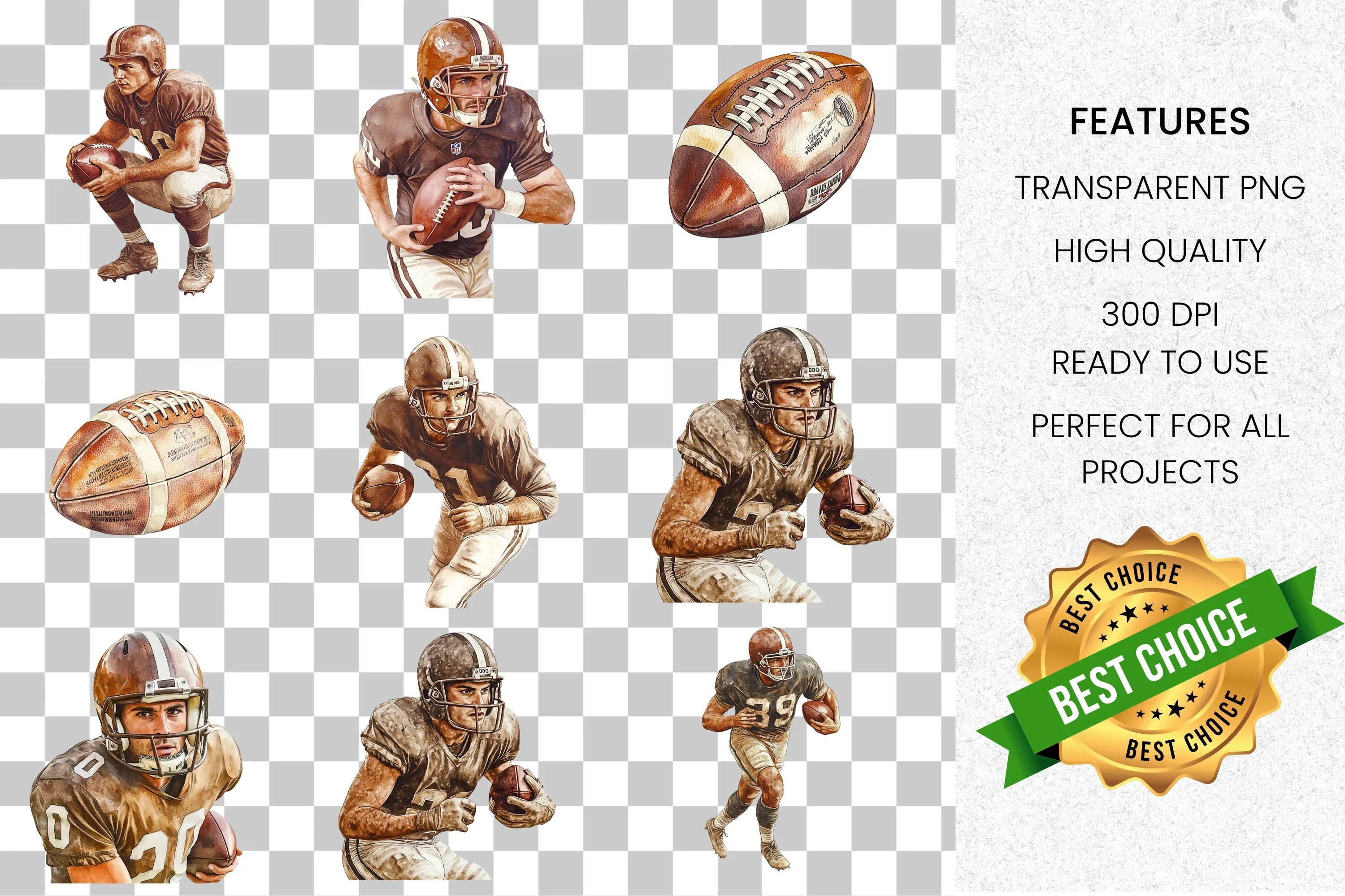 Vintage Football Player Clipart Bundle