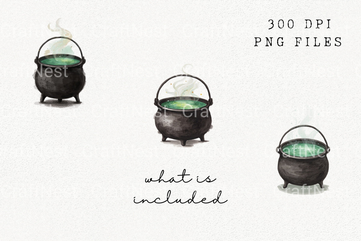 Bubbling Green Witch Cauldron Clipart Bundle