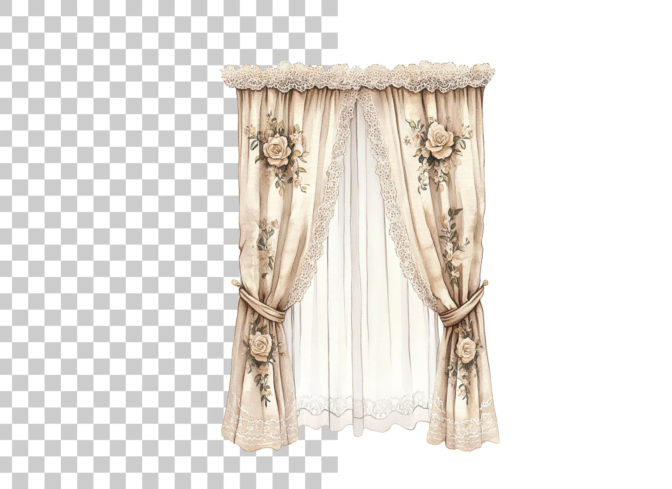 Vintage Floral Lace Curtain Clipart Bundle