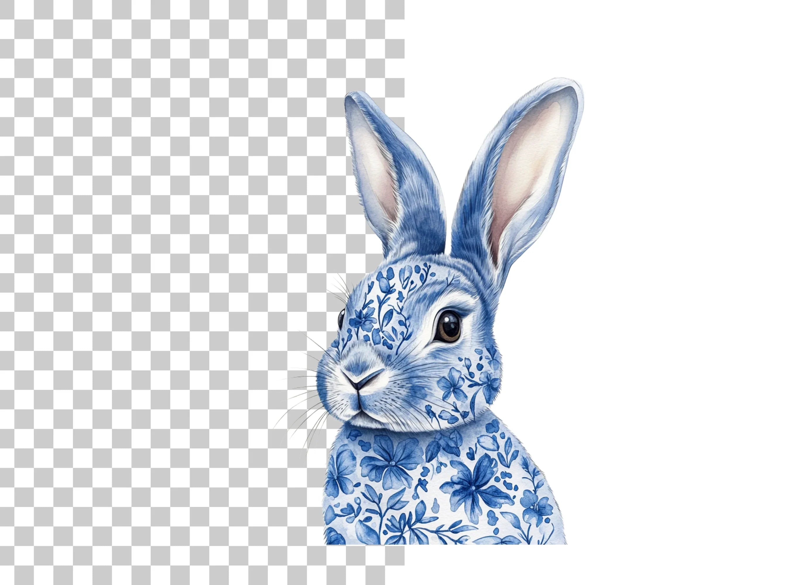 Blue Floral Patterned Rabbit Clipart Bundle
