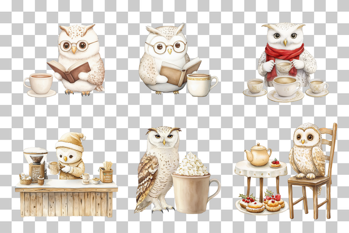 Cozy Owl Coffee & Tea Time Clipart Bundle