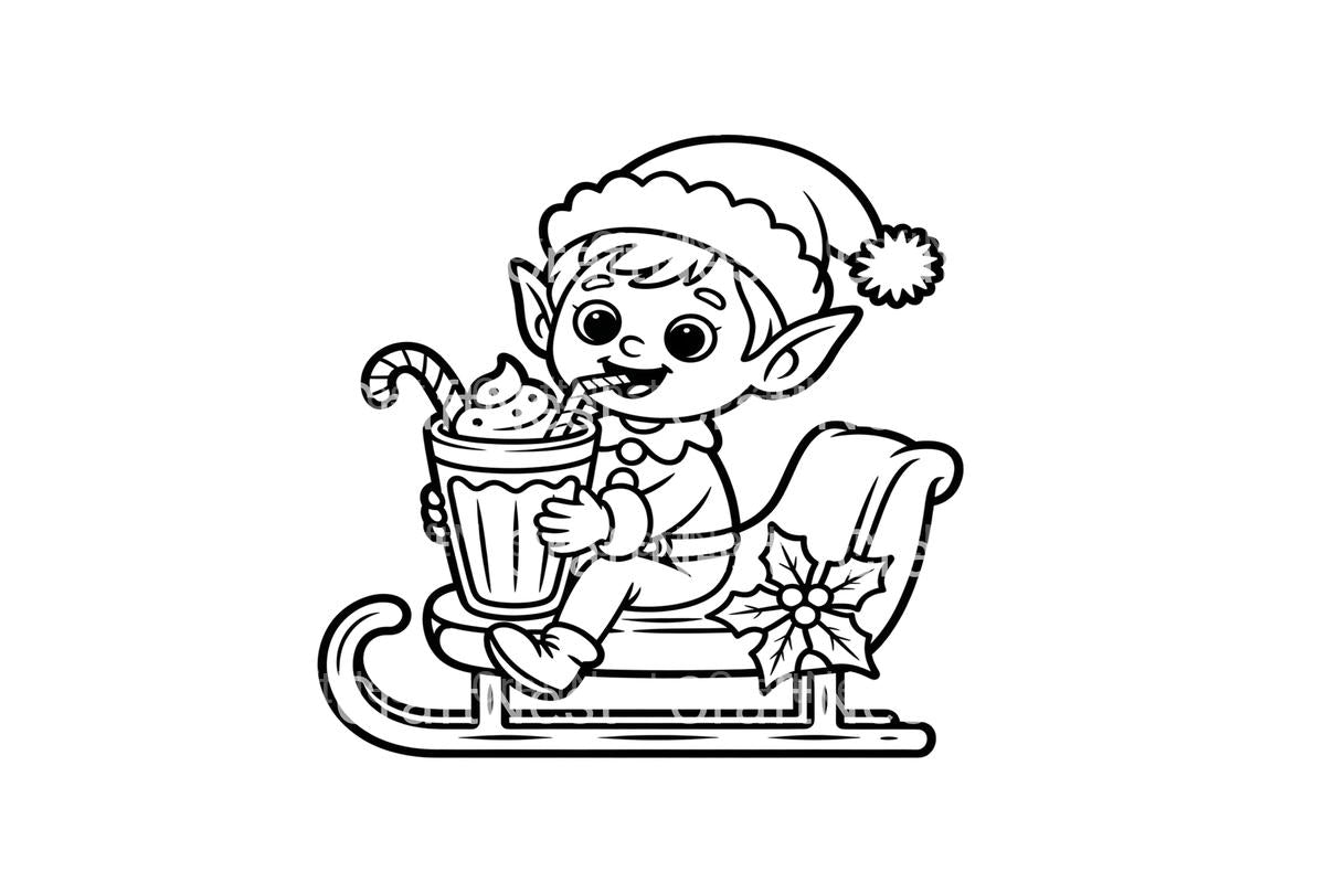 Christmas Elf Sledding with Hot Cocoa Coloring Books