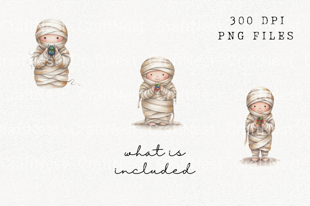 Cute Baby Mummy Scarab Beetle Clipart Bundle