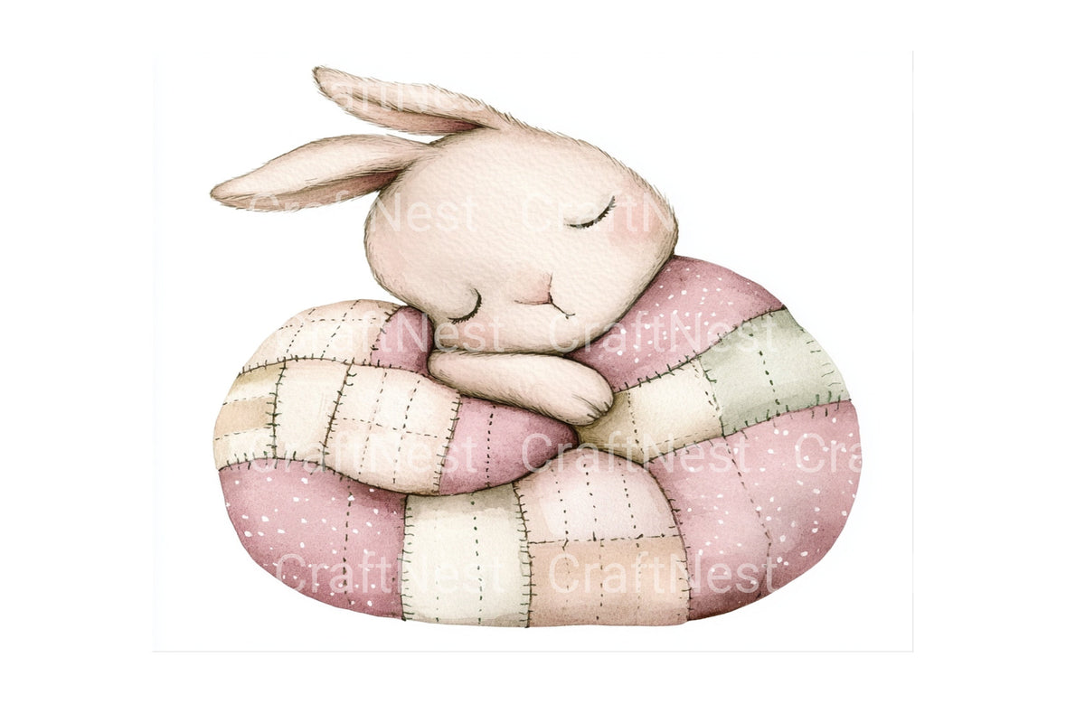 Sleeping Quilted Bunny Rabbit Clipart Bundle