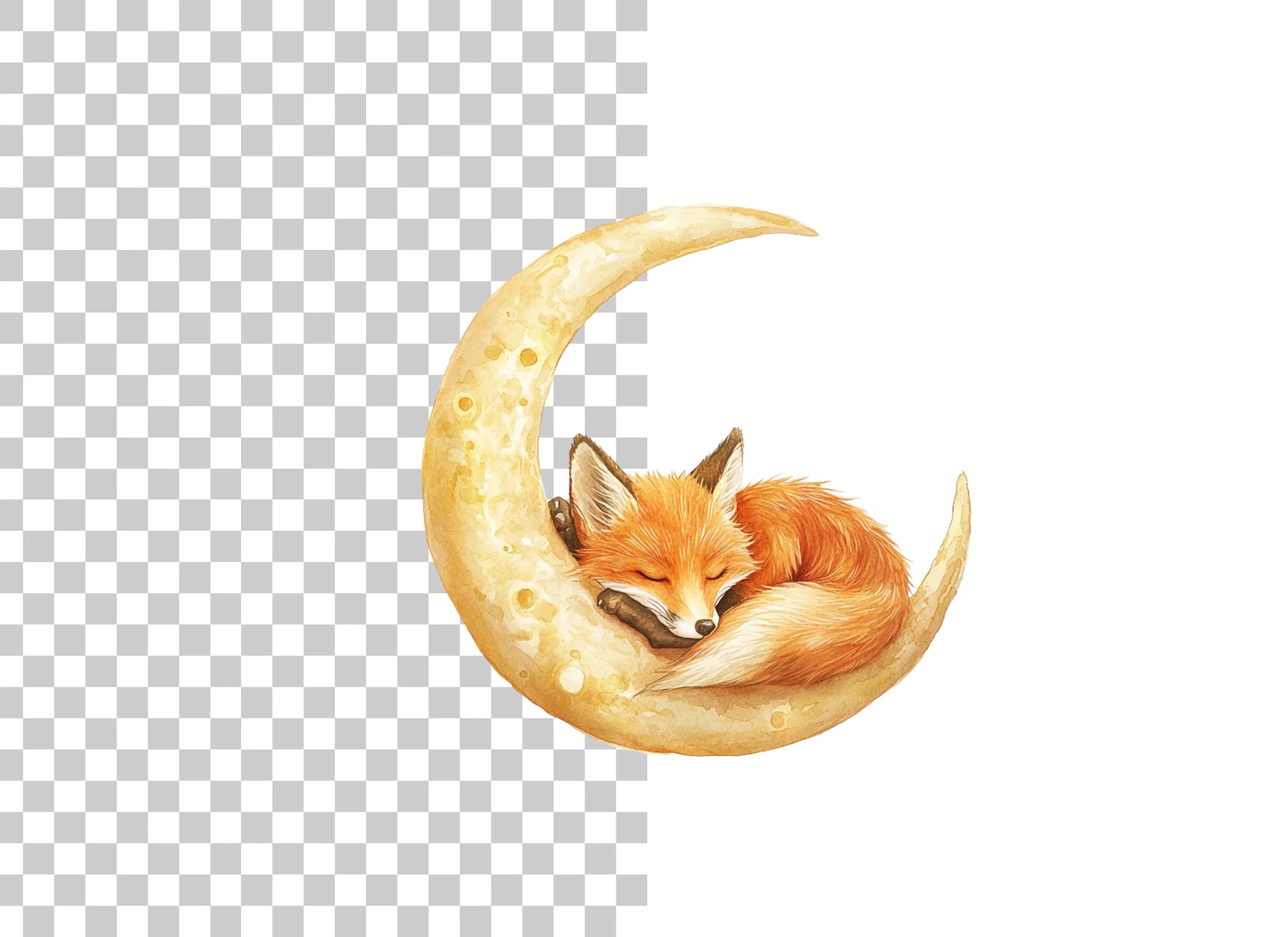 Three Sleeping Foxes on Moon Clipart Bundle