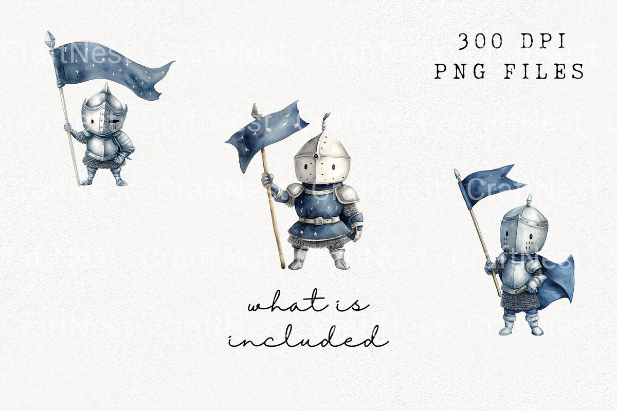 Cute Little Knight With Flag Clipart Bundle