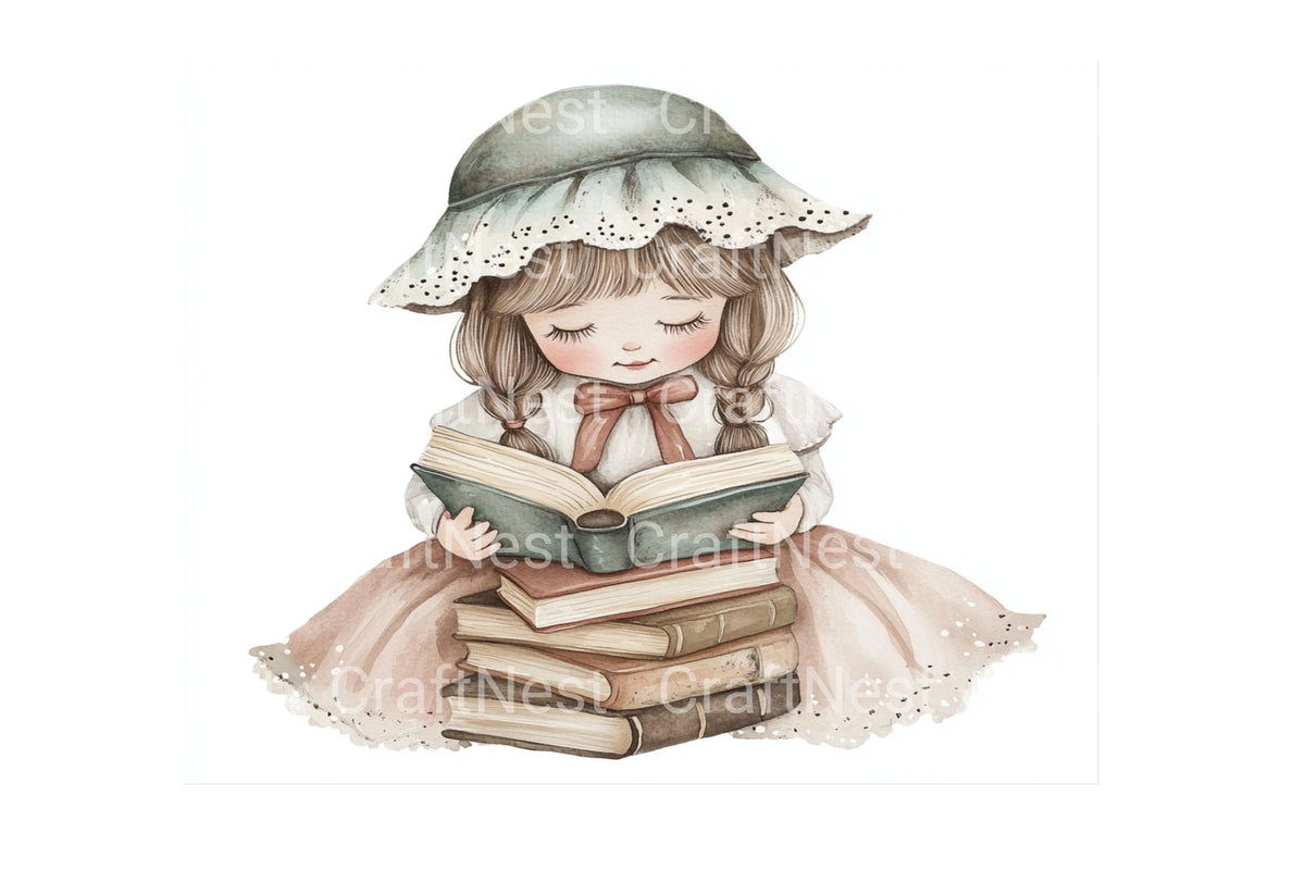 Cute Girls Reading Books Clipart Planner
