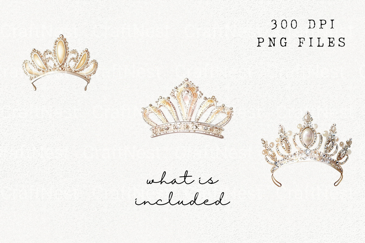 Diamond Pearl Royal Crowns Clipart Bundle