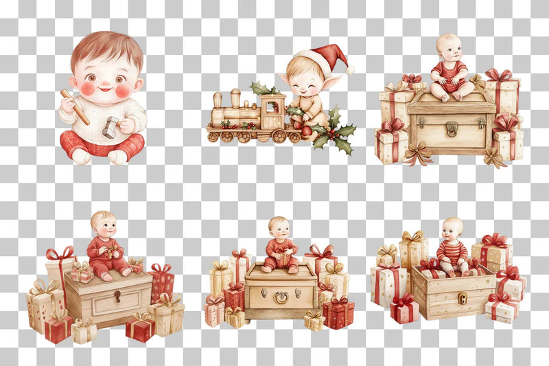 Cute Christmas Babies and Elves Clipart Bundle - CraftNest - Digital Crafting and Art