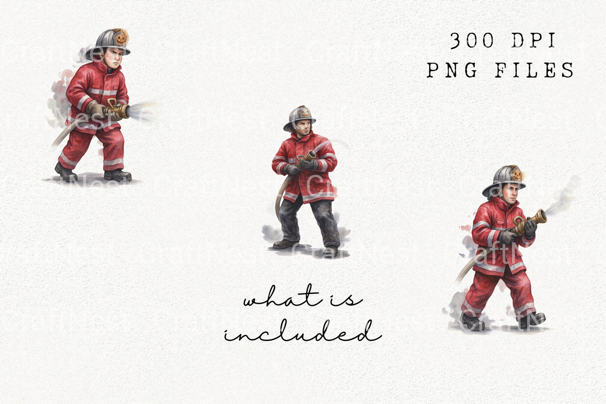 Brave Firefighter With Hose Clipart Bundle