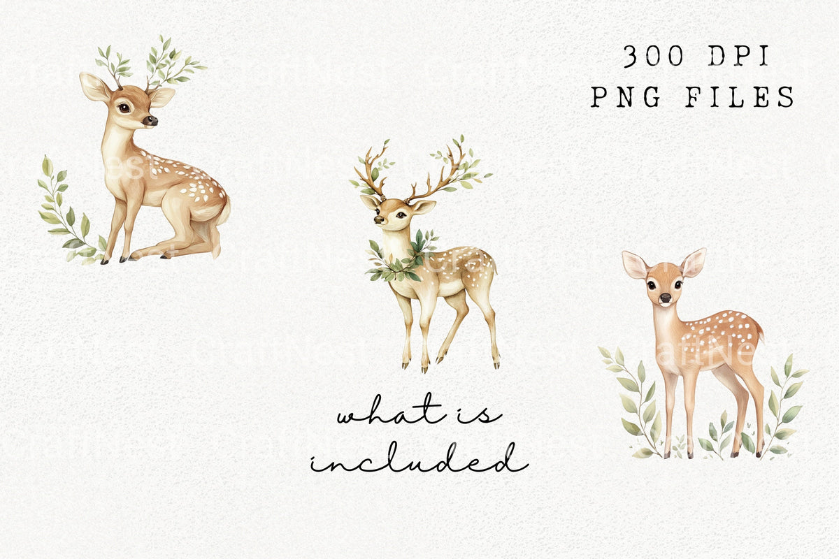 Woodland Deer And Foliage Clipart Bundle
