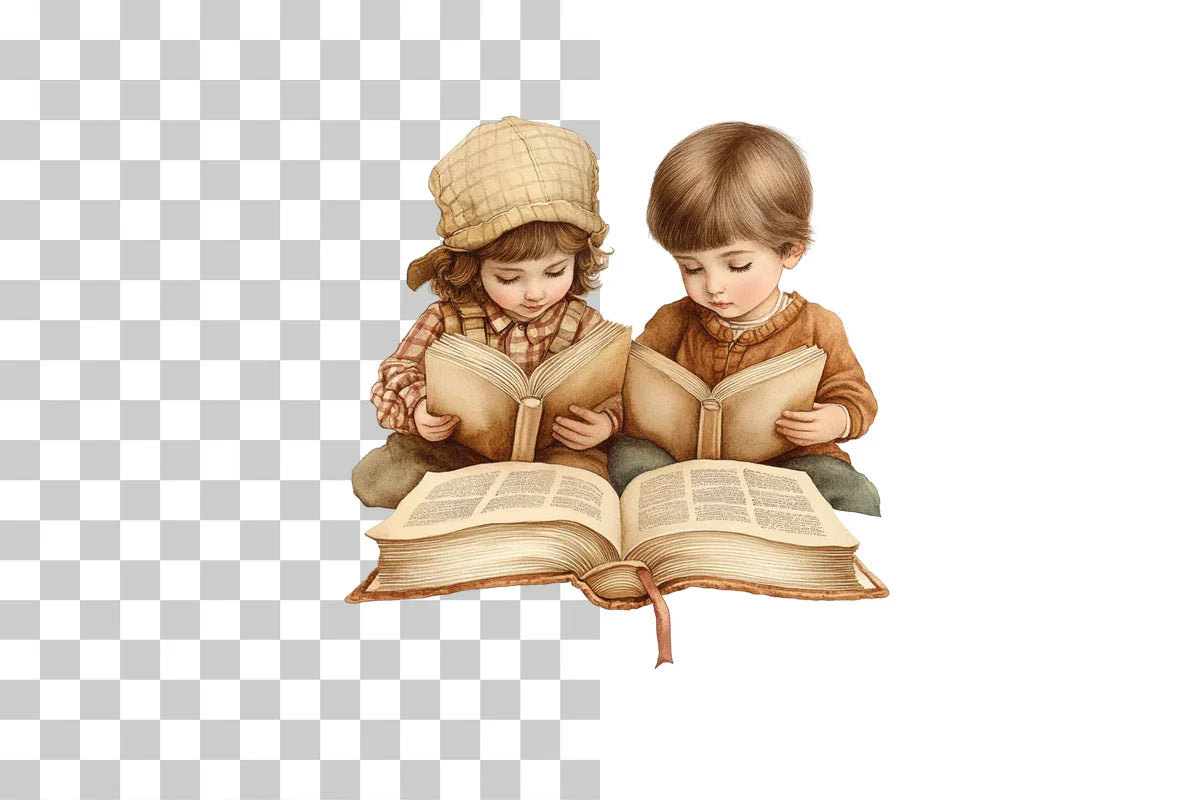 Vintage Children Reading Scene Clipart Bundle - CraftNest - Digital Crafting and Art