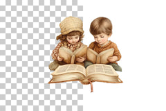 Vintage Children Reading Scene Clipart Bundle - CraftNest - Digital Crafting and Art