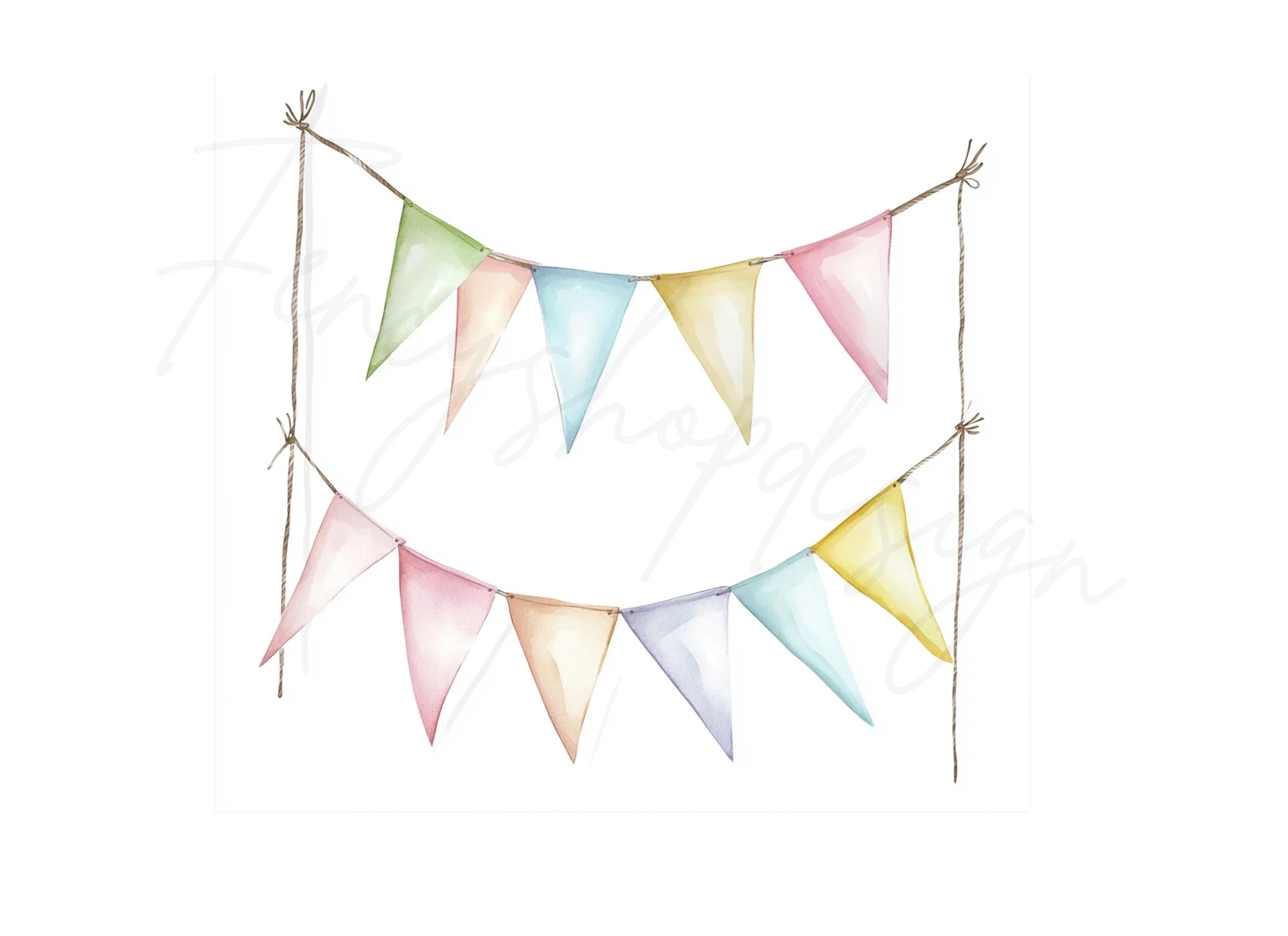 Soft Pastel Striped Bunting Clipart Bundle