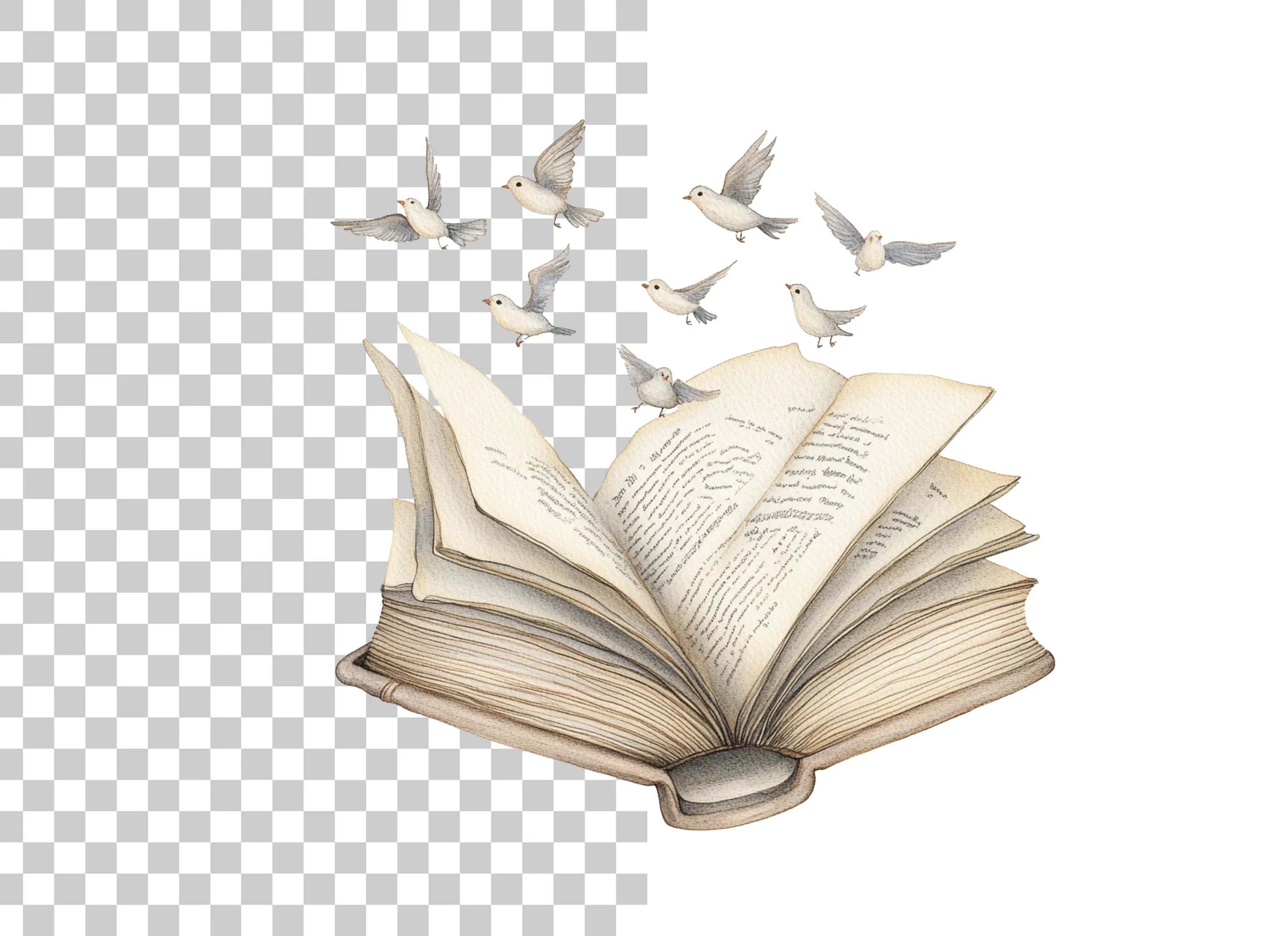 Open Books with Birds Clipart Bundle