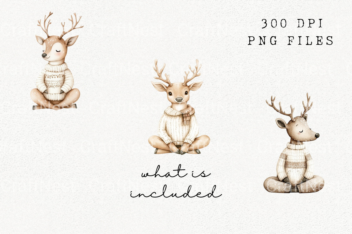 Cute Sitting Deer In Sweaters Clipart Bundle