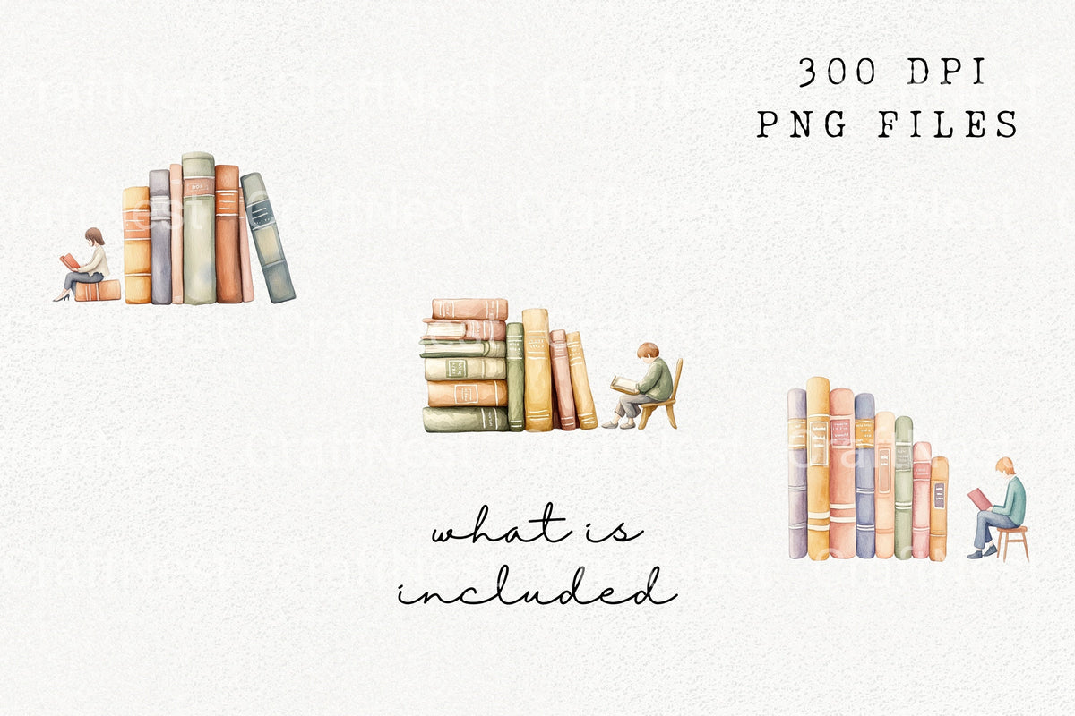 Watercolor Books Reading People Clipart Planner