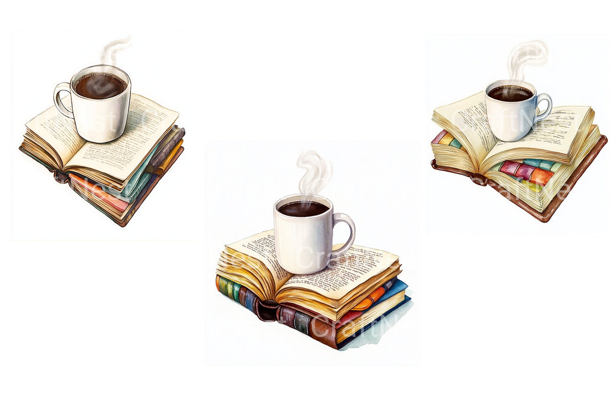 Coffee And Books Stack Clipart Planner