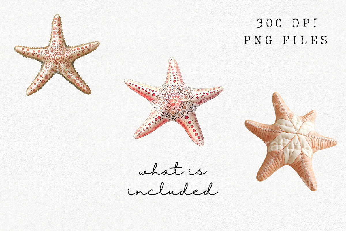 Textured Starfish Artwork Clipart Bundle