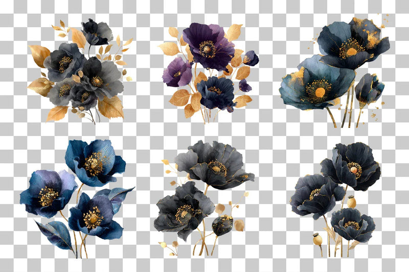 Elegant Black and Gold Floral Clipart Bundle - CraftNest - Digital Crafting and Art