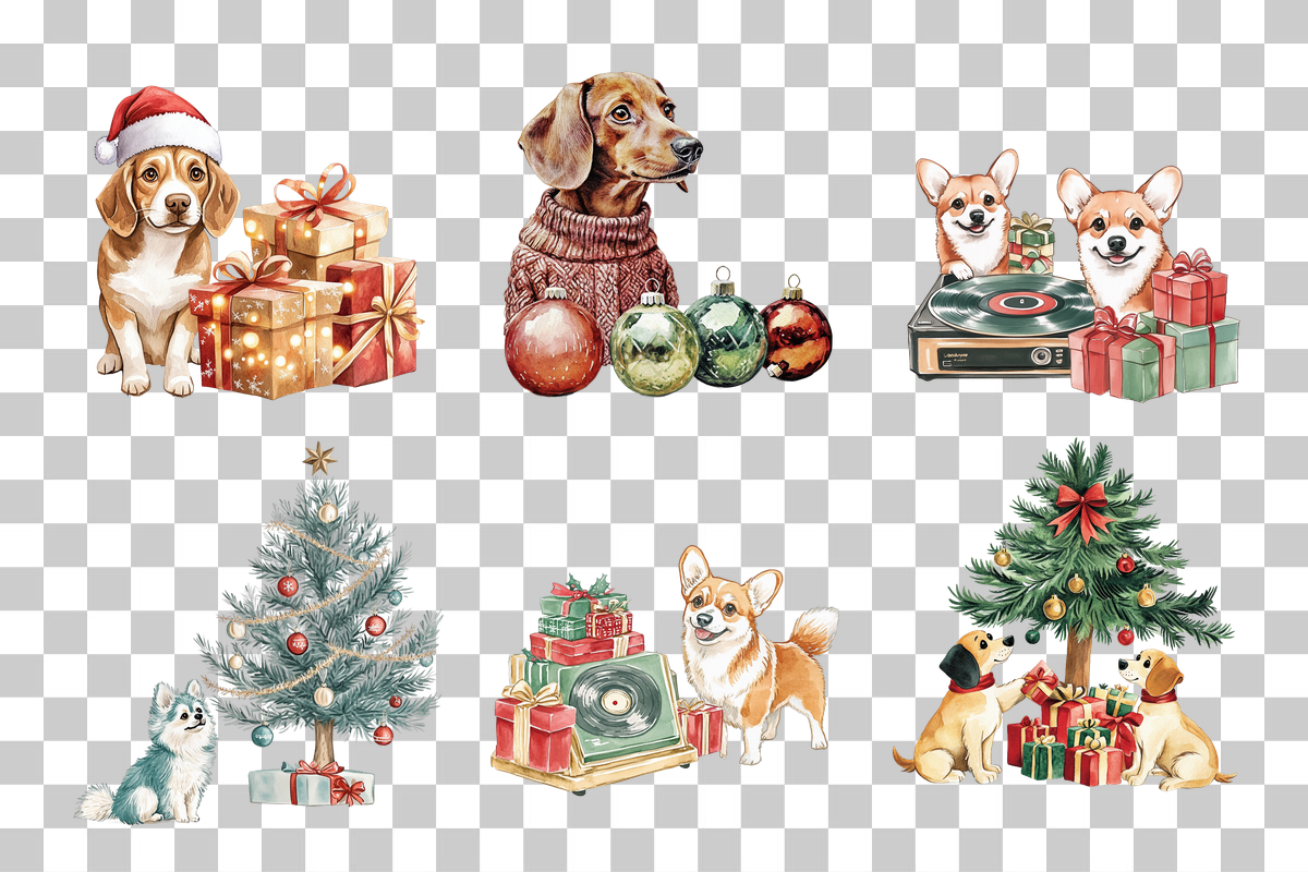 Cute Christmas Dogs Holiday Clipart Bundle