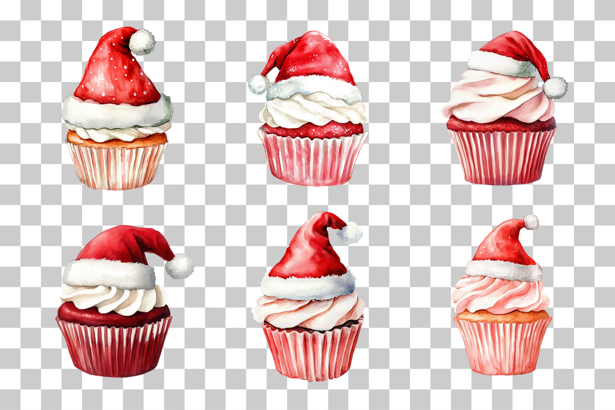 Holiday Cupcake Santa Hat Clipart Bundle