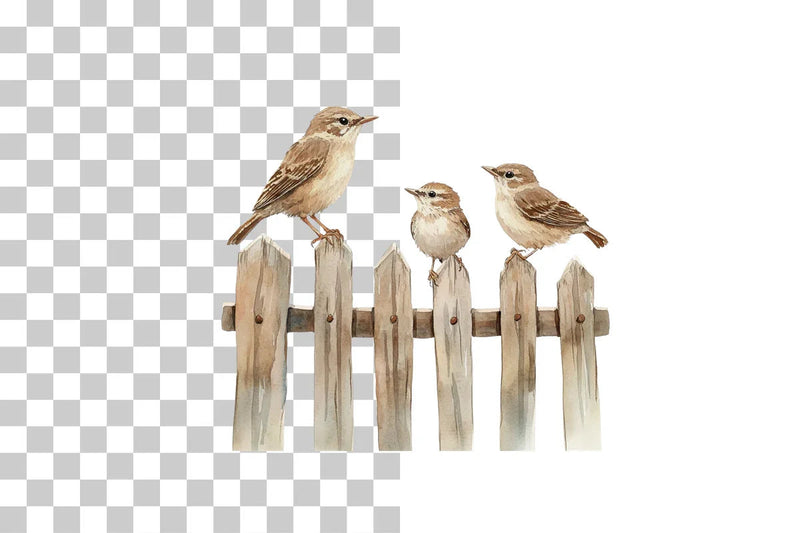 Wren Birds on Fence Clipart Bundle - CraftNest - Digital Crafting and Art