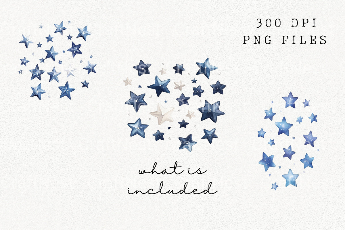 Blue White Stars Clipart Bundle