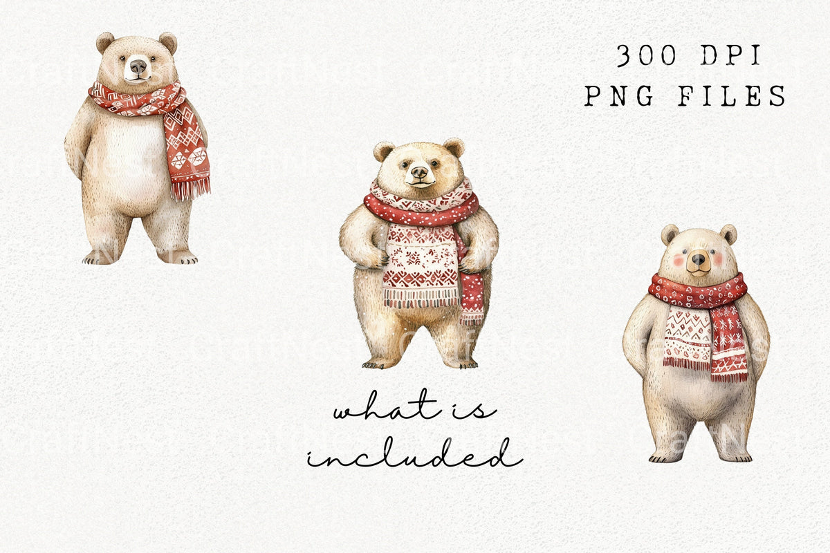 Winter Polar Bear Scarf Elements Clipart Bundle