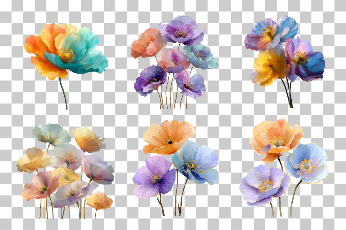 Multicolour Poppy Clipart Bundle - CraftNest - Digital Crafting and Art