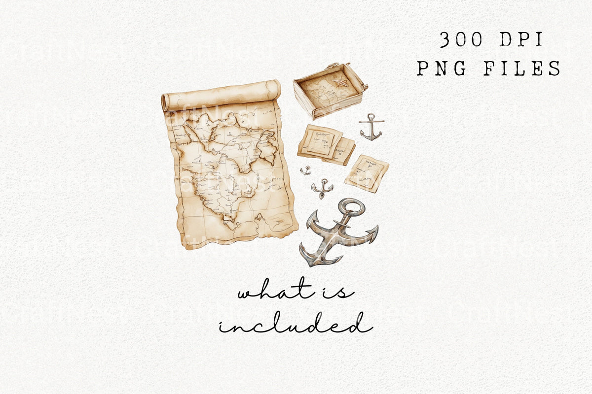 Vintage Treasure Map Pirate Clipart Bundle