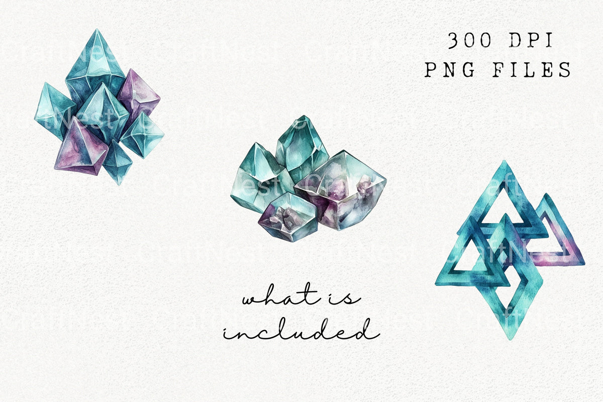 Geometric Teal Crystal Triangle Clipart Bundle