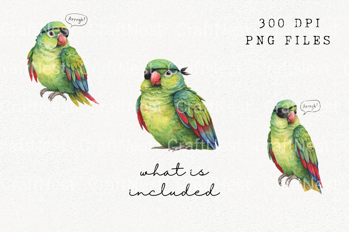Playful Pirate Parrot With Arrrgh Clipart Bundle