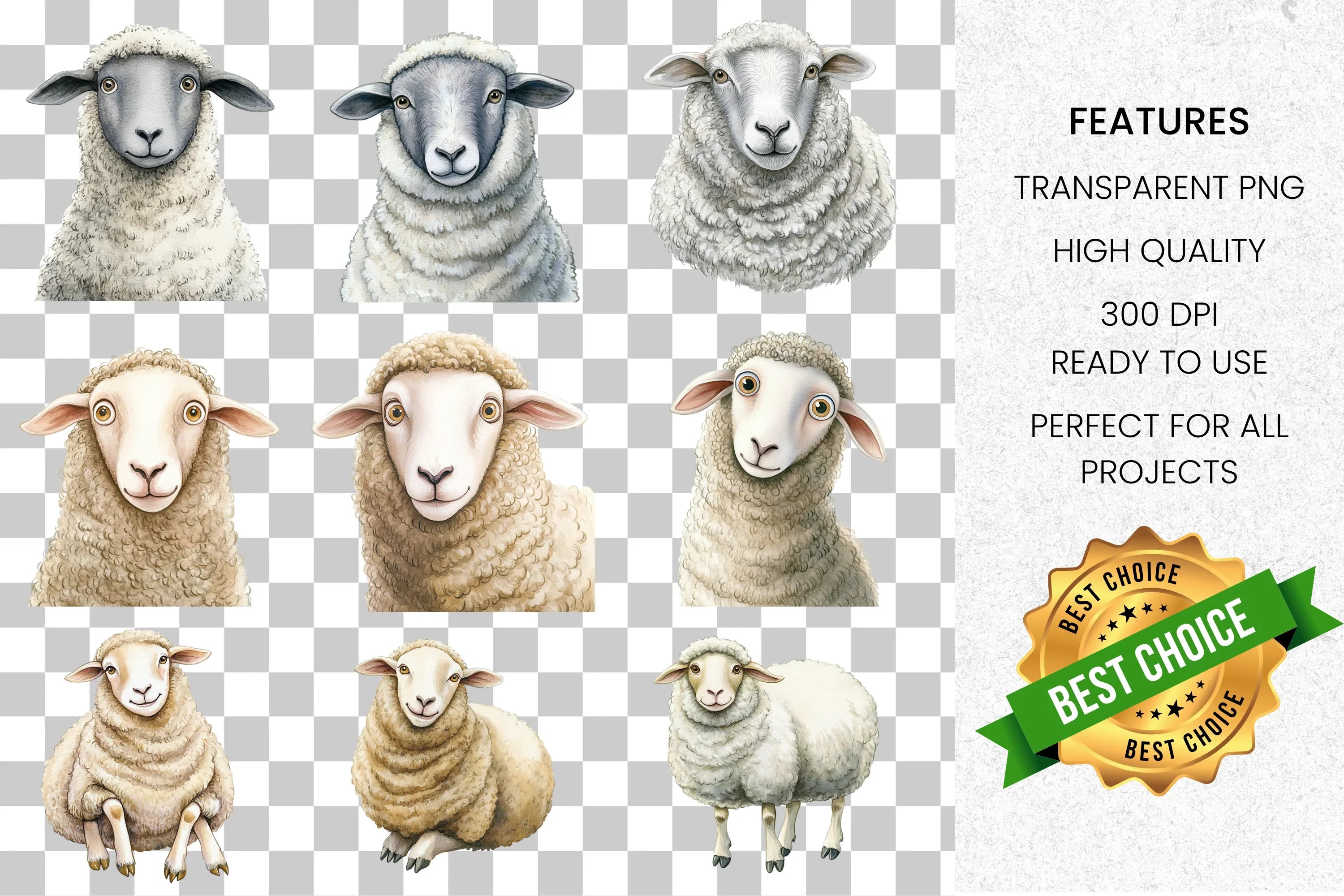 Adorable Farm Animal Sheep Clipart Bundle