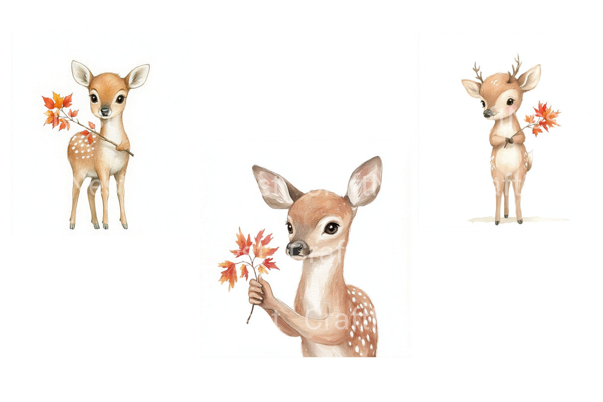Baby Deer With Autumn Leaves Clipart Bundle
