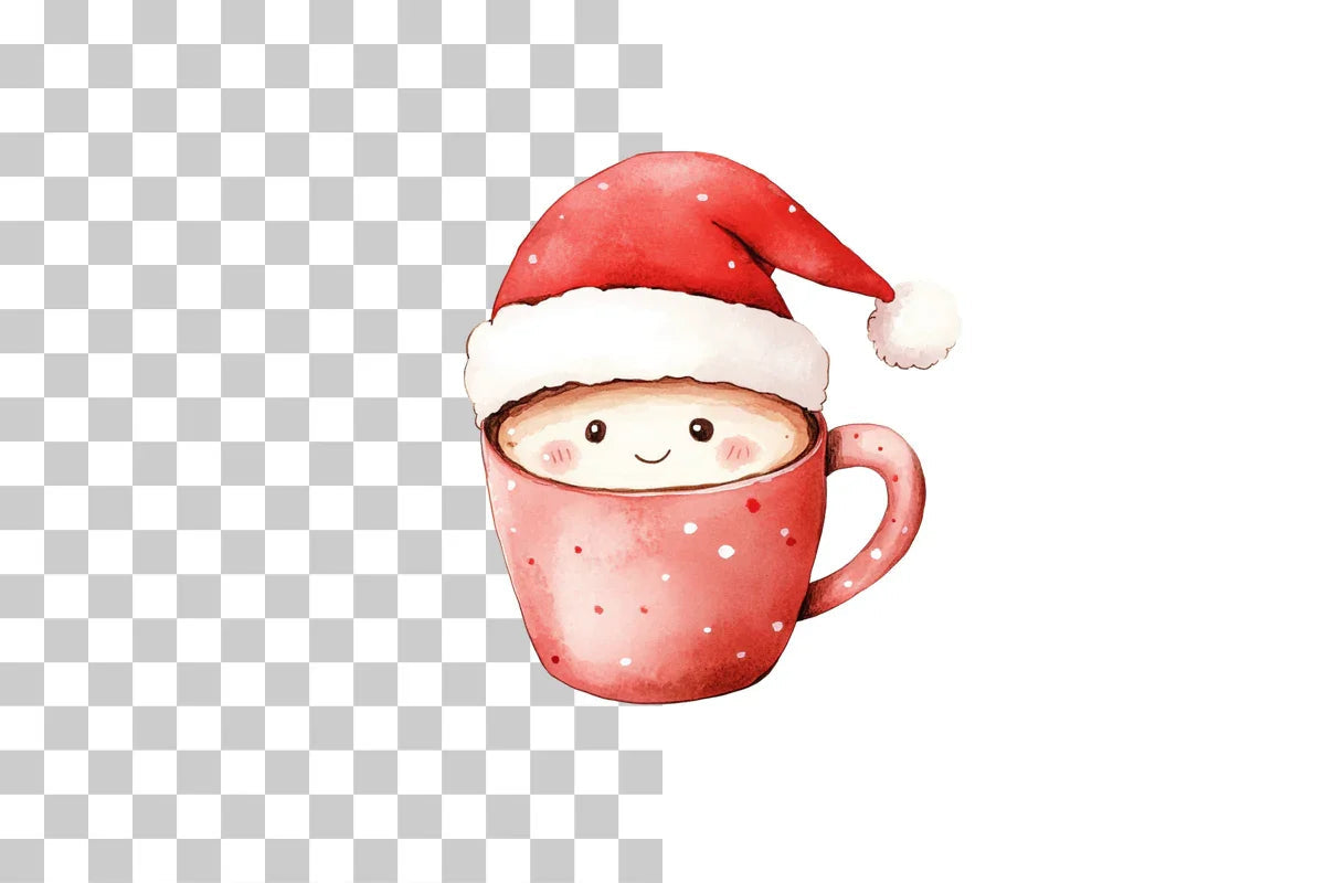 Kawaii Tea Cup with Santa Hat Clipart Bundle - CraftNest - Digital Crafting and Art
