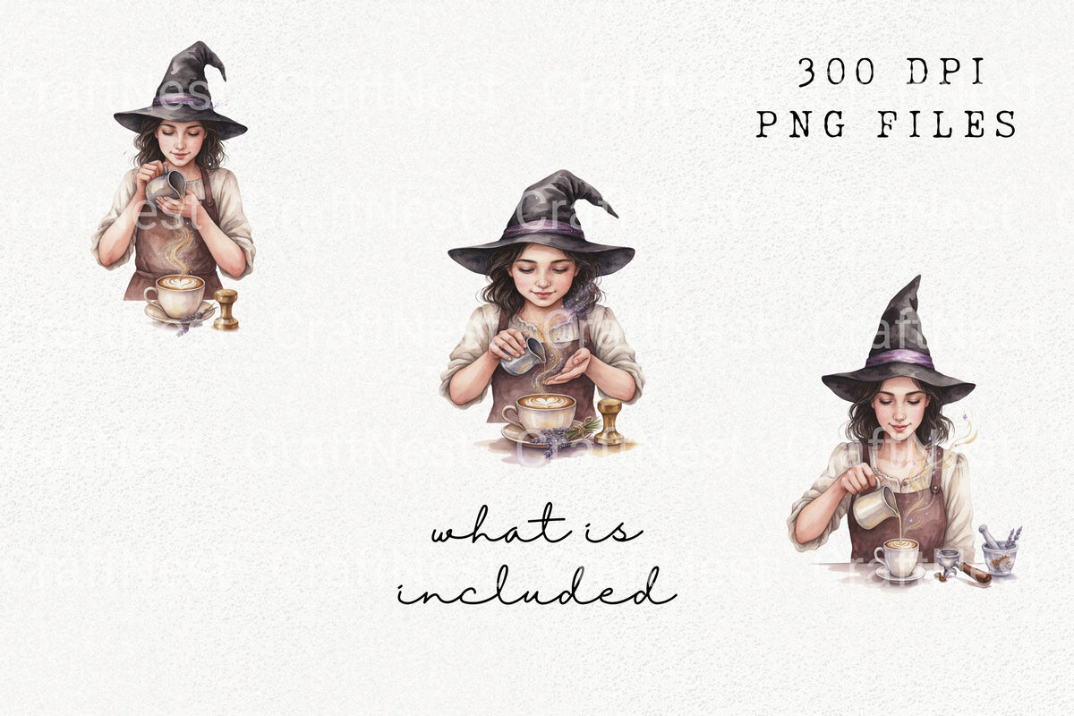 Witch Barista Brewing Coffee Clipart Bundle