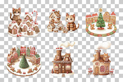 Festive Gingerbread Cat Houses Clipart Bundle - CraftNest - Digital Crafting and Art