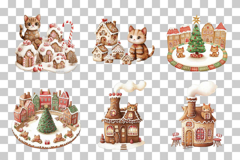 Festive Gingerbread Cat Houses Clipart Bundle - CraftNest - Digital Crafting and Art