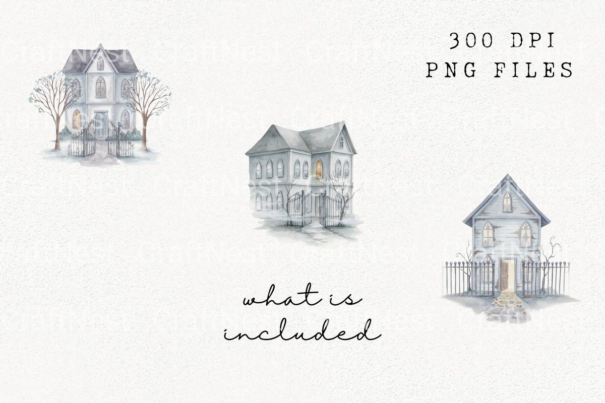 Spooky Old House With Fence Clipart Bundle