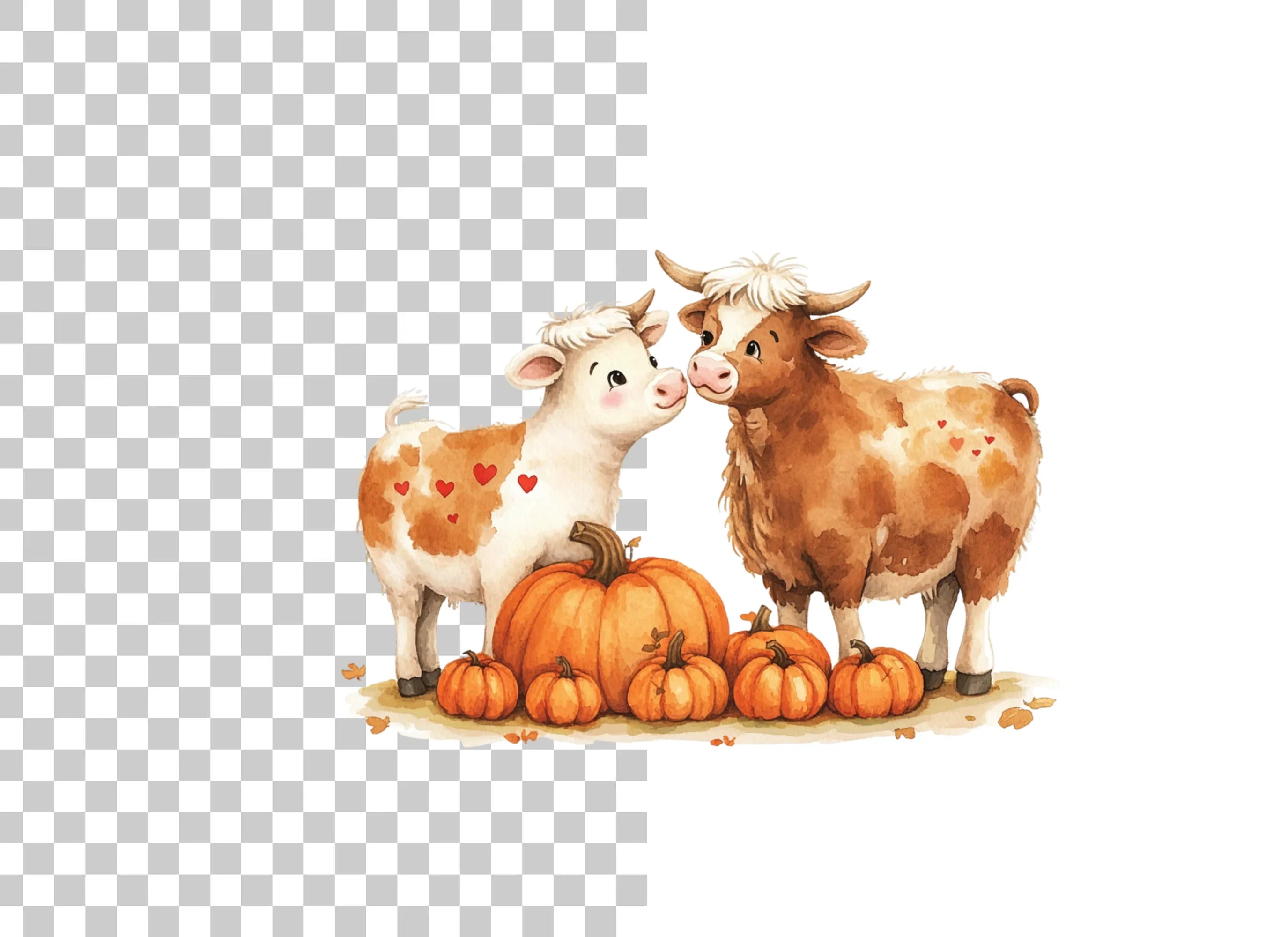 Autumn Cow and Pumpkin Clipart Bundle
