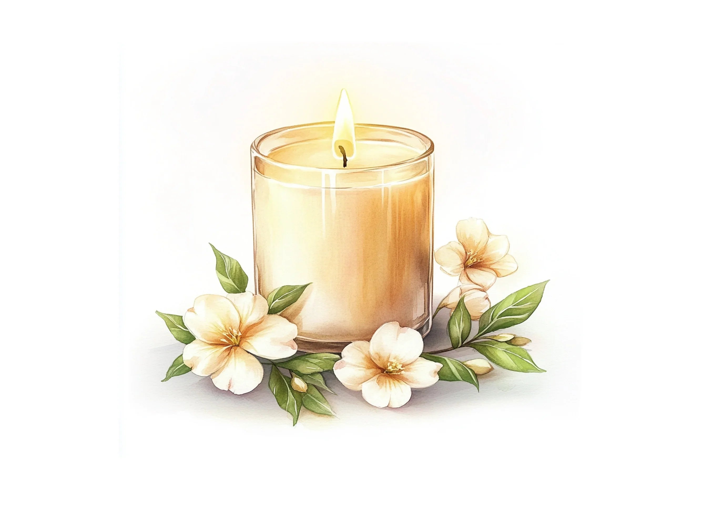 Candle White Flowers Clipart Bundle