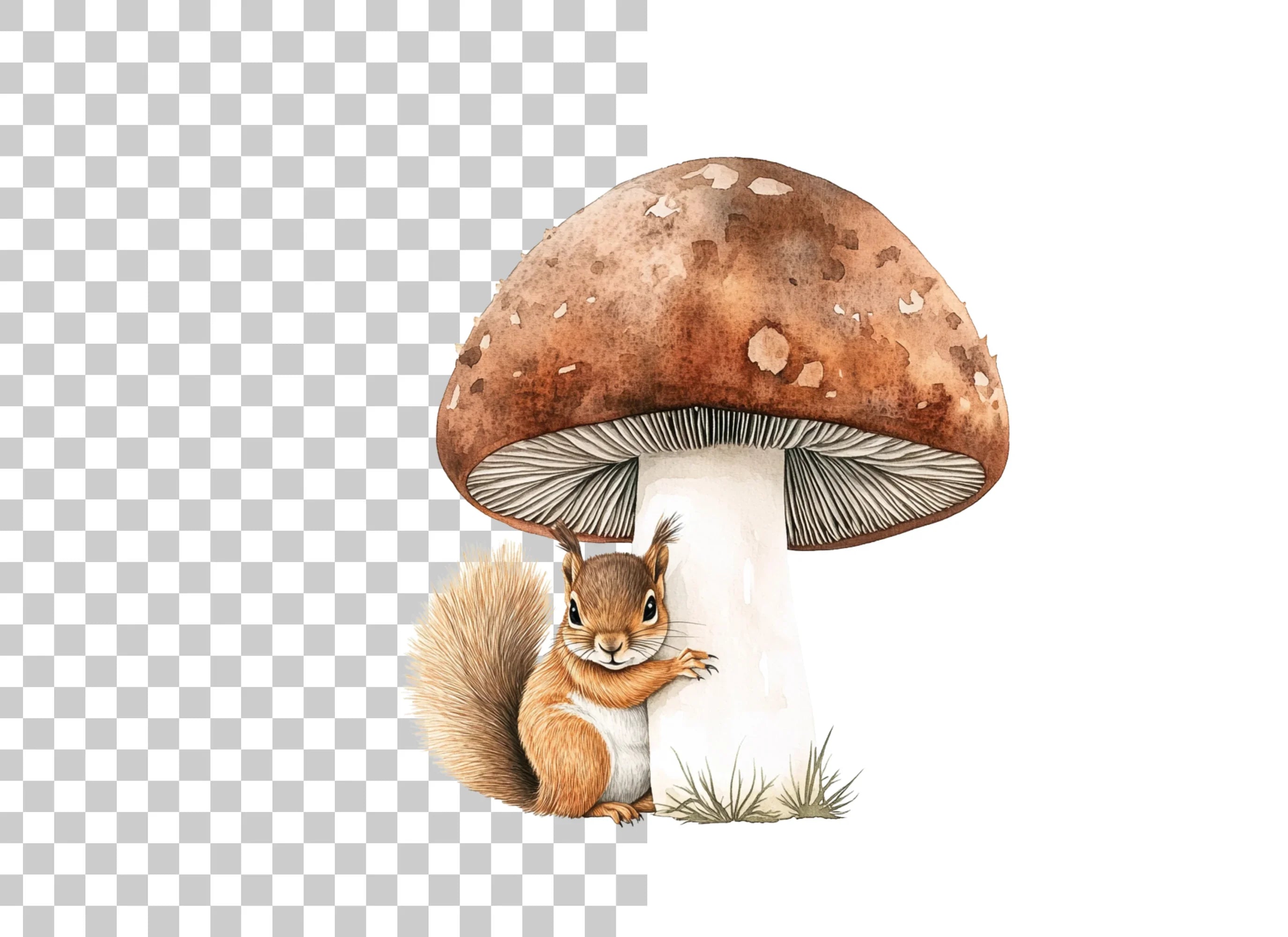 Cute Squirrels and Mushrooms Clipart Bundle