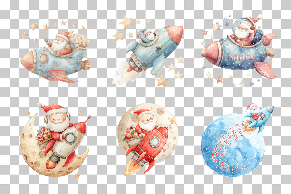 Santa and Rocket Clipart Bundle