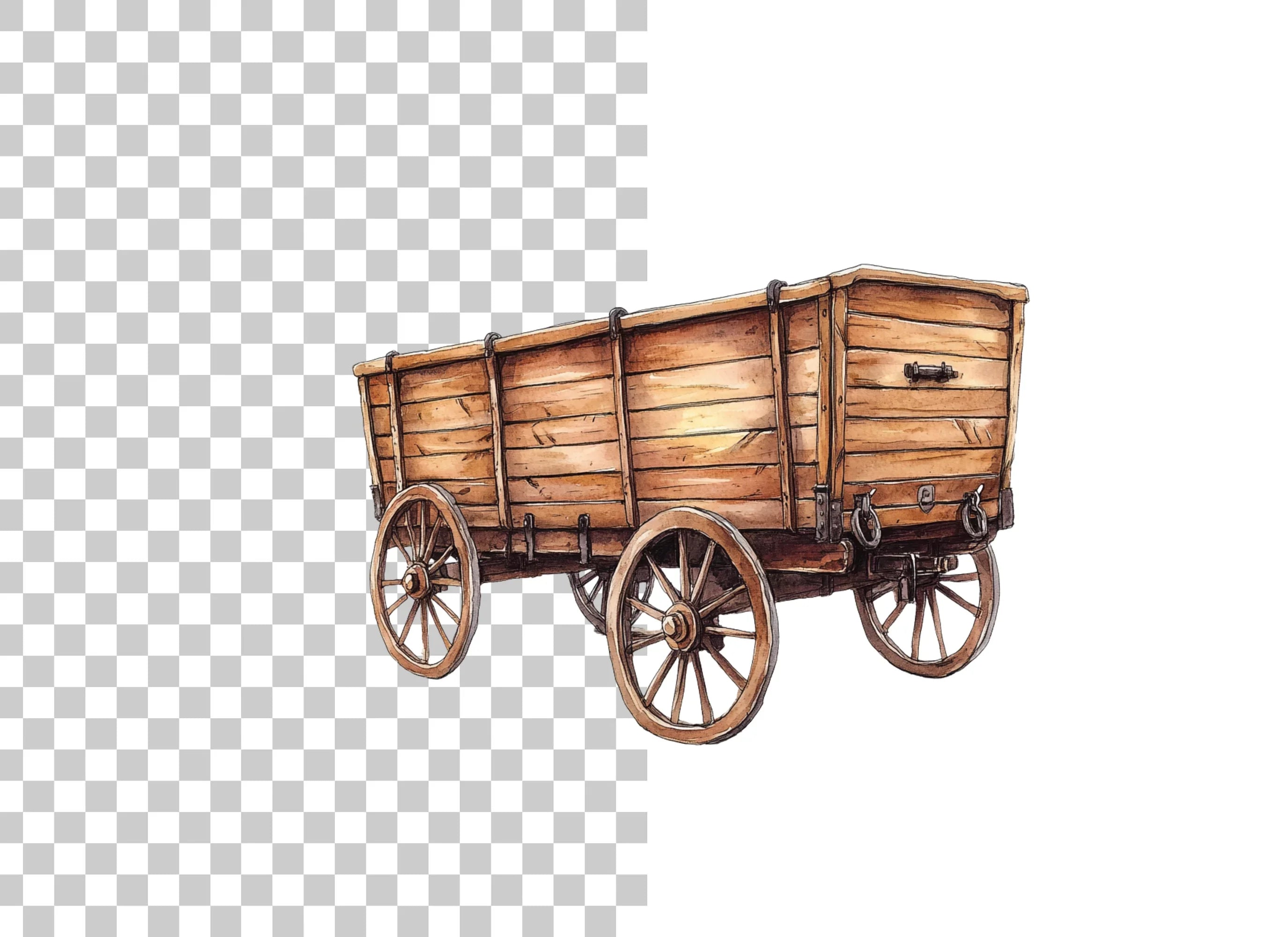 Vintage Wooden Wagon Clipart Bundle