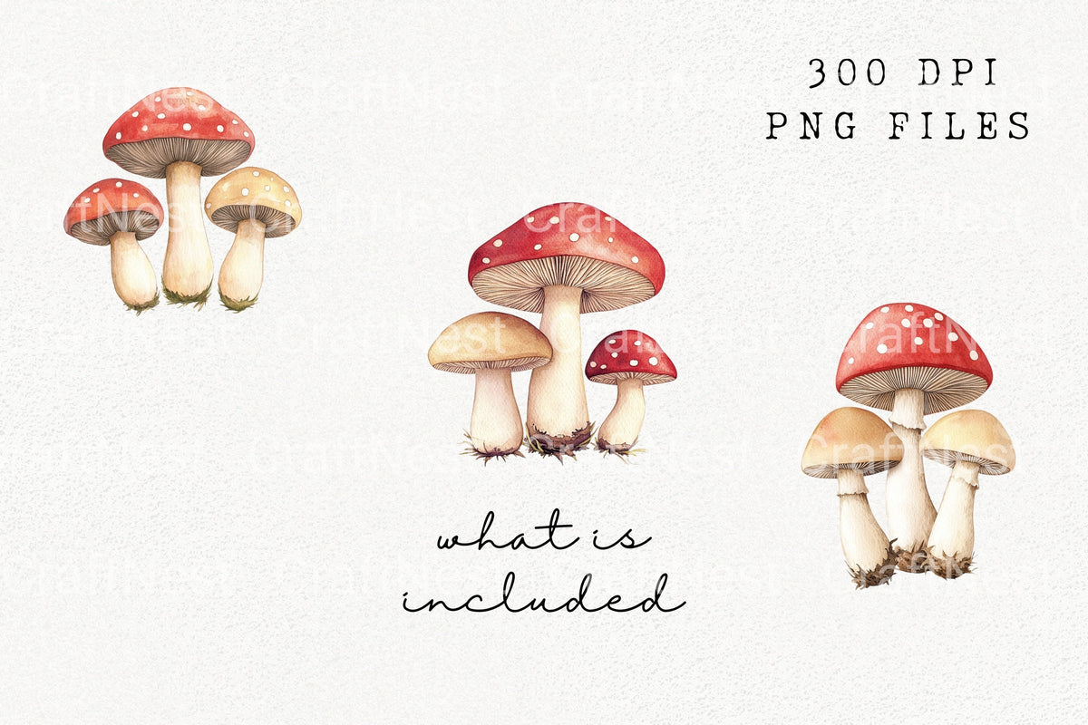 Red And White Mushroom Clipart Bundle