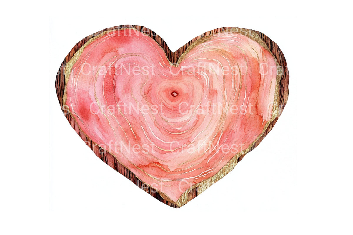 Wooden Heart Slices Designs Clipart Bundle