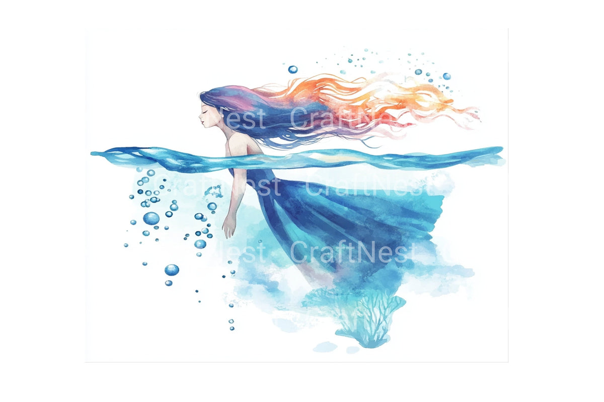 Enchanting Mermaid Ocean Elements Clipart Bundle